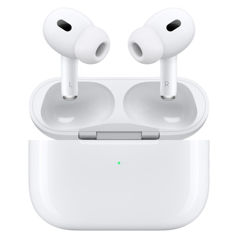 هدفون بلوتوثی اپل مدل AirPods Pro 2nd Generation با نویز کنسلینگ فعال (ANC)، نویز کنسلینگ میکروفون (ENC)، درگاه شارژ USB Type-C، با قابلیت شارژ بی‌سیم، دارای میکروفون دوگانه از نوع Beamforming، مقاومت در برابر رطوبت و عر
