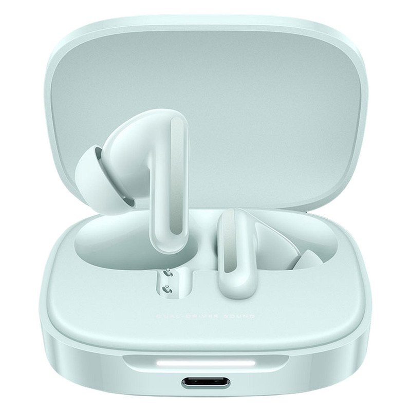 هدفون بلوتوثی شیائومی مدل Redmi Buds 6 با نویز کنسلینگ فعال (ANC)، درگاه شارژ USB Type-C، دارای میکروفون دوگانه با ENC (کاهش نویز محیط)، مقاوم در برابر رطوبت و عرق