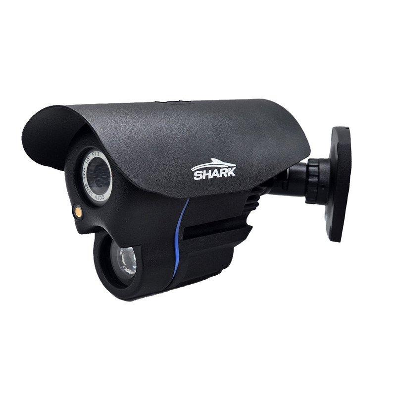 دوربین مداربسته آنالوگ بولت شارک مدل SH-880 با کیفیت تصویر 600TVL، لنز 4 میلی‌متری، دید در شب 20 متر با پاور ال‌ای‌دی، پایه سرخود و ضدآب، اتصال باسیم BNC و مناسب فضای بیرونی
