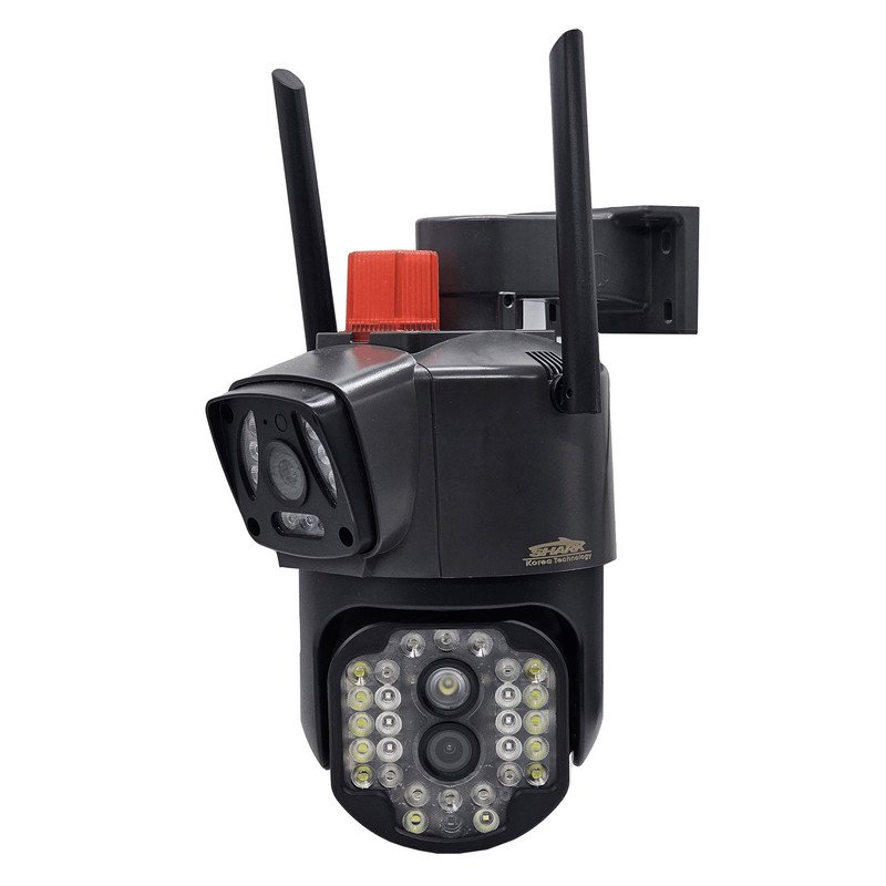 دوربین مداربسته تحت شبکه شارک IPC-V380-A28-WIFI دو لنز با چرخش قابل کنترل، کیفیت FULL HD 1080P، دید در شب رنگی دوگانه IR و وارم لایت، اتصال وای‌فای و LAN، آژیر هشدار و پشتیبانی از کارت حافظه micro SD