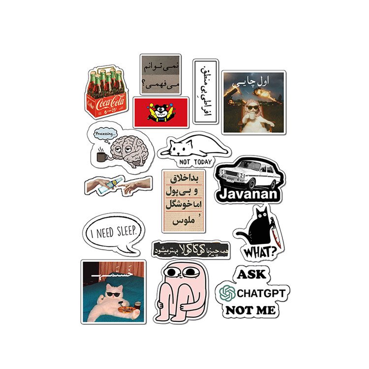 استیکر لپ تاپ و موبایل طرح بامزه مجموعه 16 عددی
