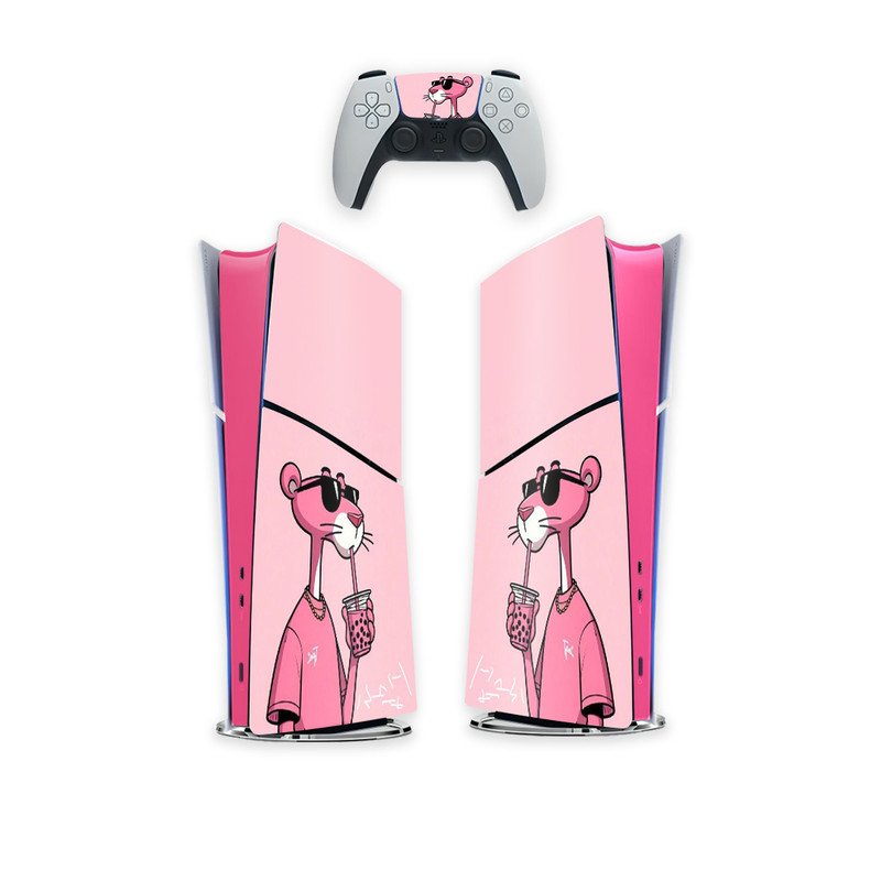 برچسب کنسول بازی پلی استیشن 5 اسلیم کایمون مدل pink panther کدP5S051 بسته 6عددی