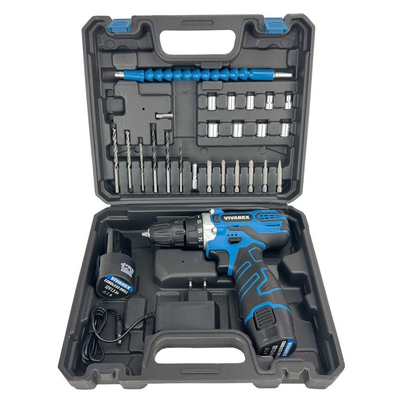 دریل پیچ گوشتی شارژی ویوارکس مدل VR12V-2A-BLUE مجموعه 28 عددی