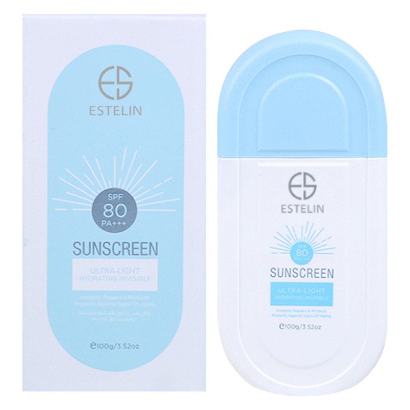 کرم ضد آفتاب بی‌رنگ استلین، 80 SPF، مدل ultra،  مناسب انواع پوست با حجم 100 میلی لیتر، محافظت‌کننده در برابر اشعه‌های UVA و UVB، مرطوب‌کننده، فاقد پارابن، PA+++، ضد پیری، دارای فرمولاسیون فاقد چربی، با ماندگاری 3 ساعته