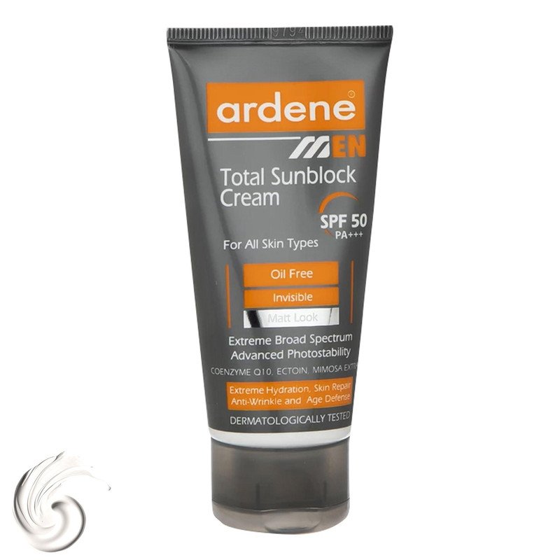 کرم ضدآفتاب بی‌رنگ آردن SPF50 مدل Total Sun Block مناسب انواع پوست وزن 50 گرم