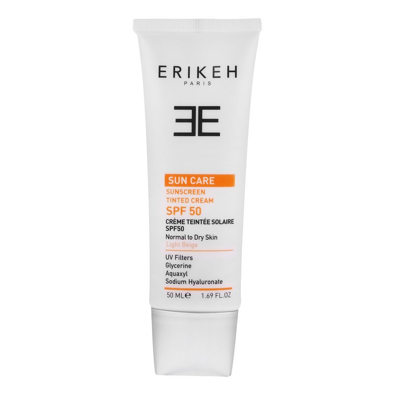 کرم ضد آفتاب رنگی صورت اریکه spf50 مدل Light Beige مناسب برای انواع پوست نرمال تا خشک حجم 50 میلی‌لیتر