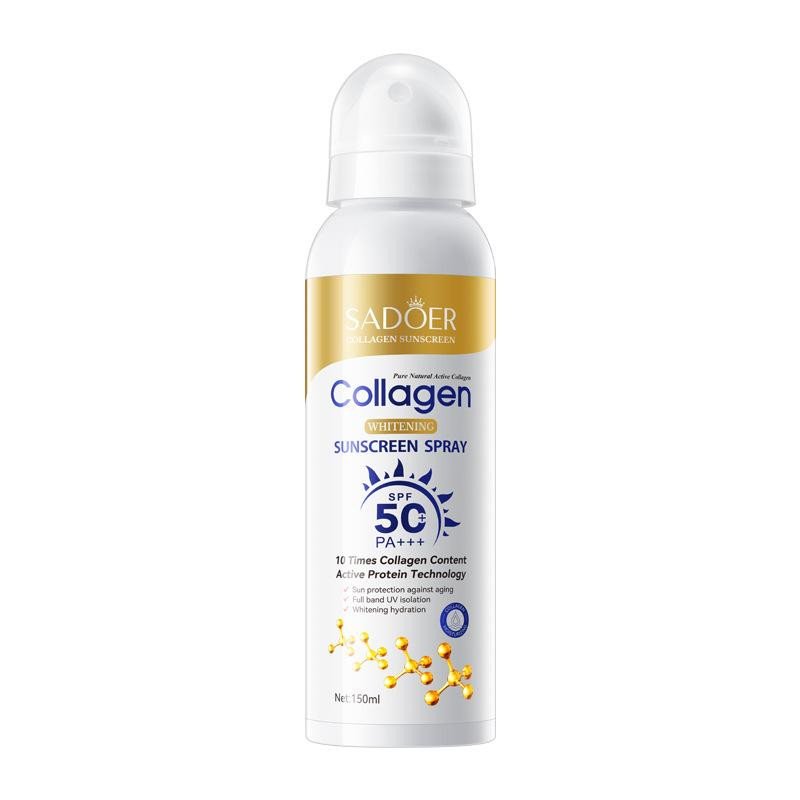 اسپری ضد آفتاب بی رنگ سادور SPF 50 مدل کلاژن محافظ UVA ،UVB و PA+++،مناسب برای انواع پوست‌ حجم 150 میلی لیتر