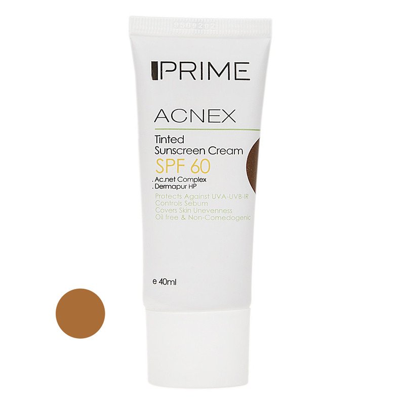 کرم ضدآفتاب رنگی پرایم مدل Acnex SPF60، مناسب پوست‌های چرب، حجم 40 میلی‌لیتر