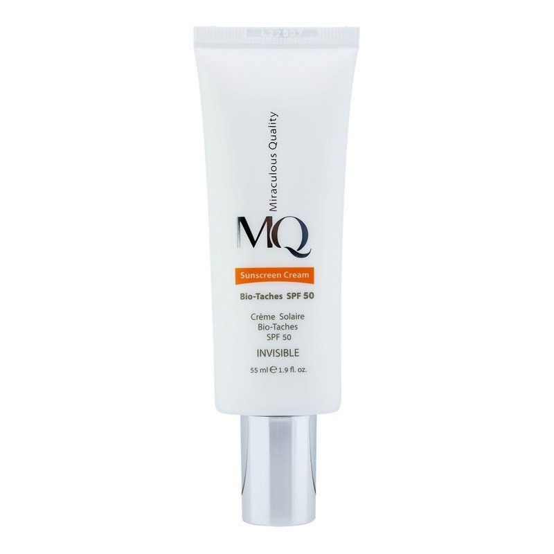 کرم ضدآفتاب بی‌رنگ ام کیو SPF50 مدل BIO TACHES مناسب انواع پوست، حجم 55 میلی‌لیتر