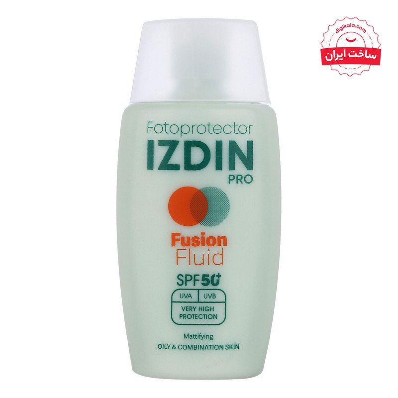 فلوئید ضد آفتاب بی‌رنگ صورت و گردن ایزدین پرو SPF 50 مدل Safe Eye Tech محافظ در برابر اشعه UVA و UVB ‌مناسب برای پوست چرب و مختلط حجم 50 میلی‌لیتر