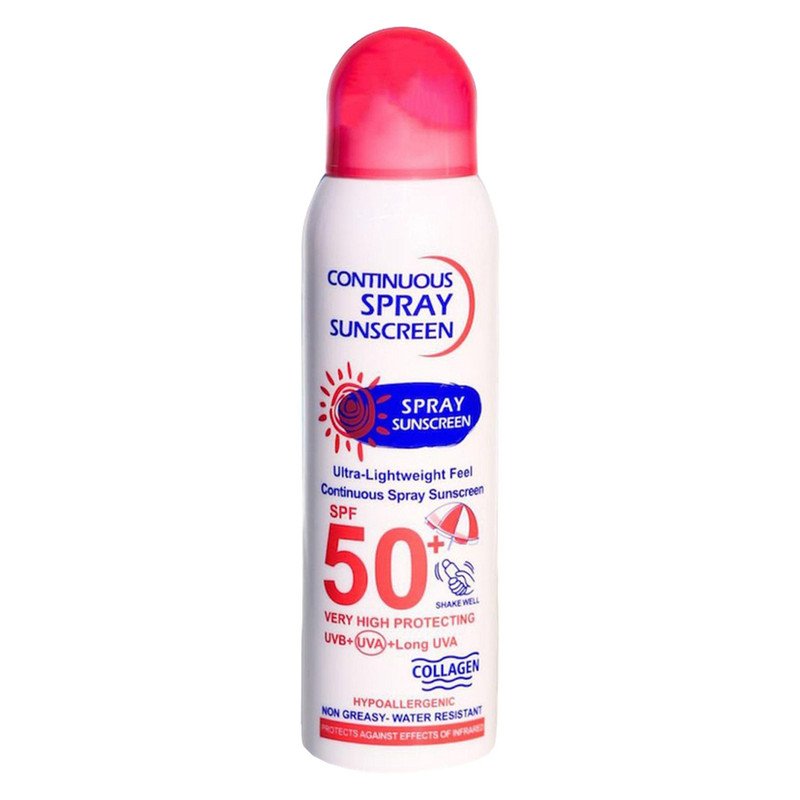 اسپری ضد آفتاب بی‌رنگ وکالی، SPF 50، مدل 001، مناسب انواع پوست چرب با حجم 235 میلی‌لیتر، محافظت‌کننده در برابر اشعه‌های UVA و UVB، ضد آب و مرطوب‌کننده، روشن‌کننده، ضد لک و پیری، دارای فرمولاسیون فاقد چربی، کلاژن، ویتامین