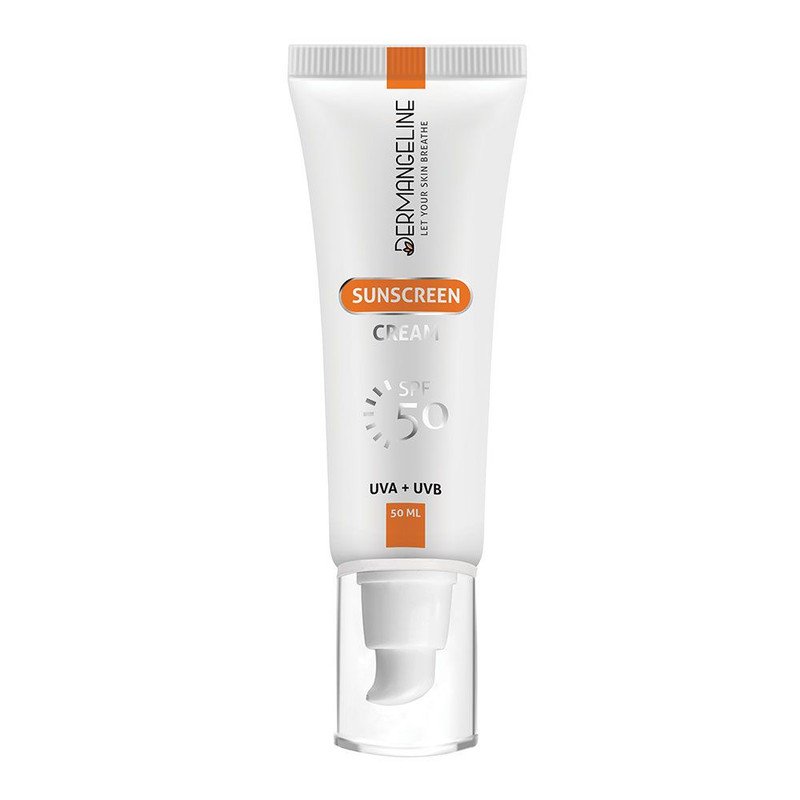 کرم ضد آفتاب بدون رنگ درمنجلین SPF 50 مدل UVA UVB ‌مناسب انواع پوست حجم 50 میلی‌لیتر