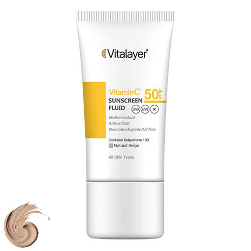 کرم ضد آفتاب رنگی ویتالیر، SPF 50، مدل ویتامین سی، ‌مناسب انواع پوست با تنالیته متوسط و حجم 50 میلی‌لیتر، ضد آب، مرطوب‌کننده، غیر کومدون‌زا، محافظت‌کننده در برابر اشعه‌های UVA و UVB، ویتامین C و آنتی اکسیدان، با ماندگاری