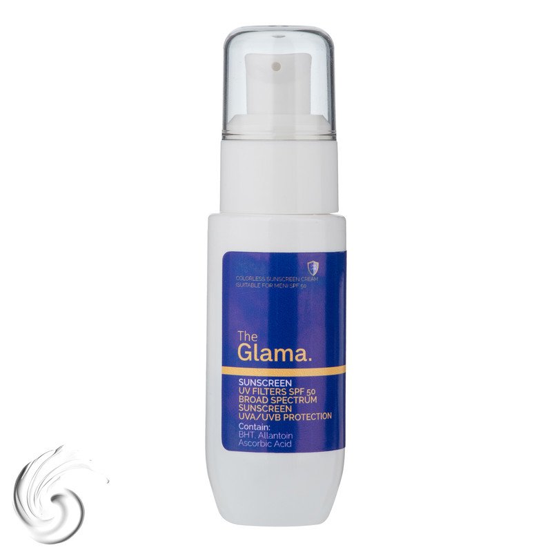 کرم ضد آفتاب بی‌رنگ مردانه گلاما SPF 50 مدل BHT محافظ UVA ،UVB مناسب برای انواع پوست حجم 50 میلی‌لیتر