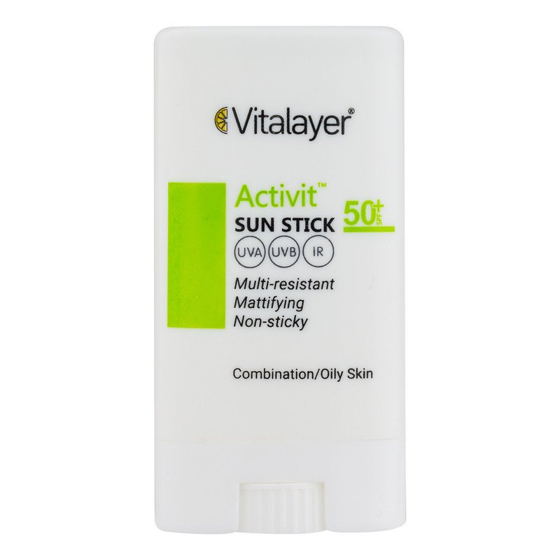 استیک ضد آفتاب بی‌رنگ صورت ویتالیر SPF 50 مدل اکتیویت محافظ در برابر اشعه UVA و UVB ‌مناسب برای پوست چرب و مختلط حجم 20 میلی‌لیتر
