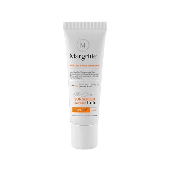 فلوئید ضد آفتاب بدون رنگ مارگریت spf50 مدل آی OAC محافظ UVA،UVB مناسب برای پوست های چرب و آکنه ای حجم 50 میلی لیتر